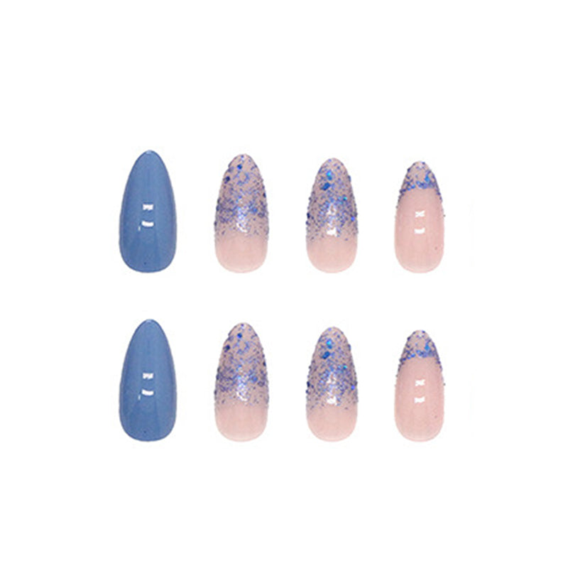 Blue Ombre with Glitter, Stiletto Shape, 24 Pieces, Press on Nails