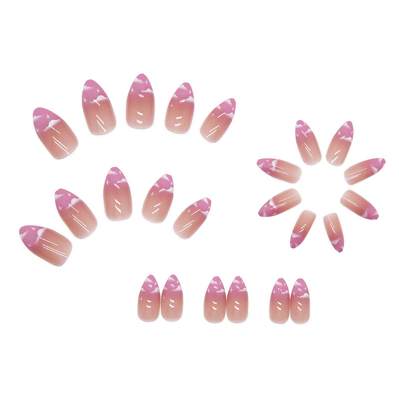 Pink Cloud French Manicure, Almond Shape, Medium Length, 24 Pieces, Press-On Nails