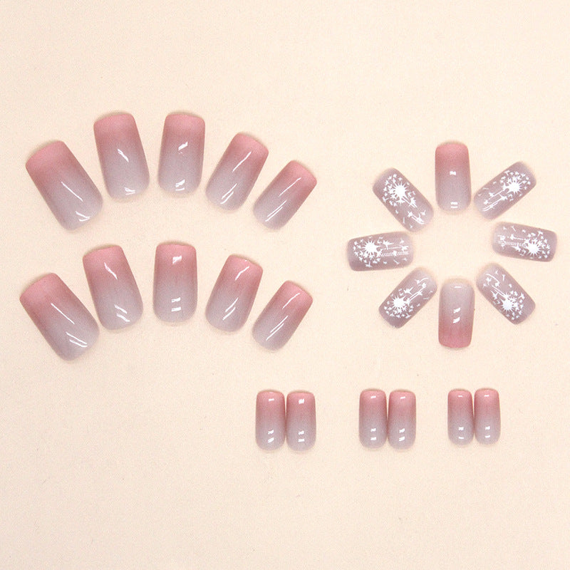 Pink Ombre French Manicure with Floral Accent, Square Tips, Press on Nails