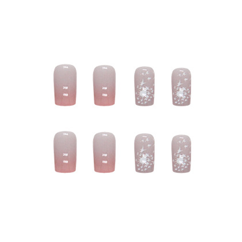 Pink Ombre French Manicure with Floral Accent, Square Tips, Press on Nails