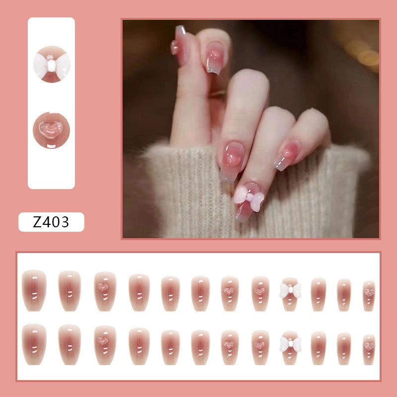 Blush Ombre 3D Bubble Bow Press-On Nails – 12 Piece Glossy Coffin Nail Set