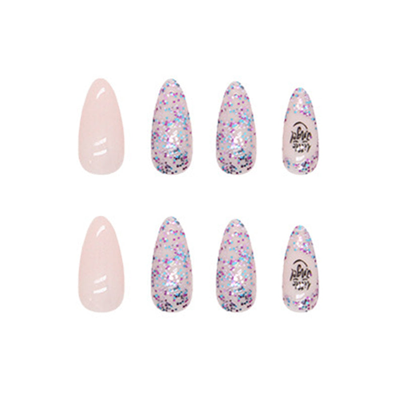 Almond Stiletto, Light Pink with Holographic Glitter Accent, Professional Manicure Set, Press-on Nails