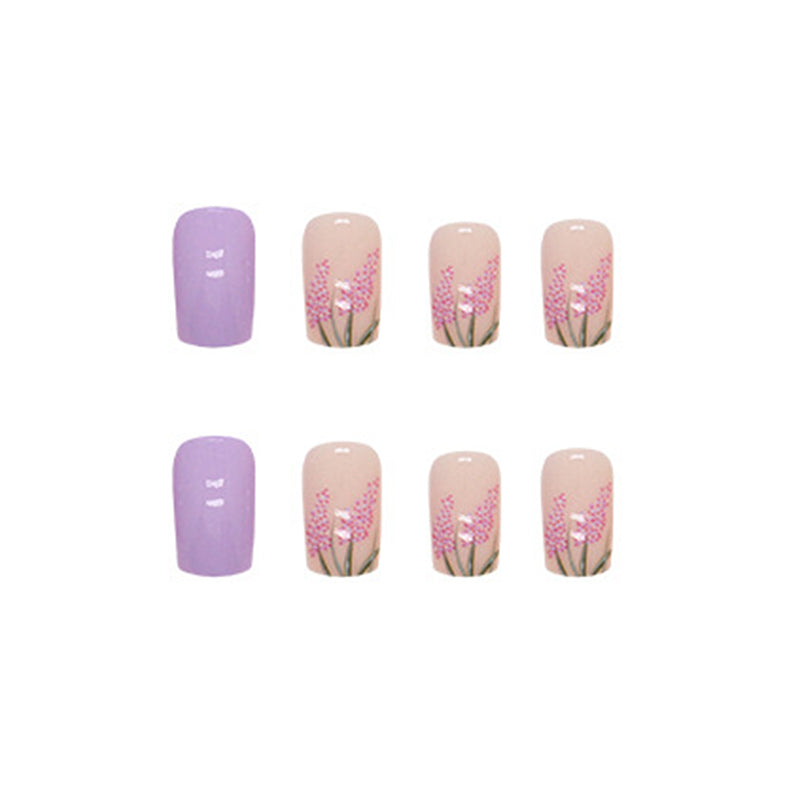 Lavender Floral Square Press-On Nails – Glossy Lilac Botanical Nail Set (Set of 24)