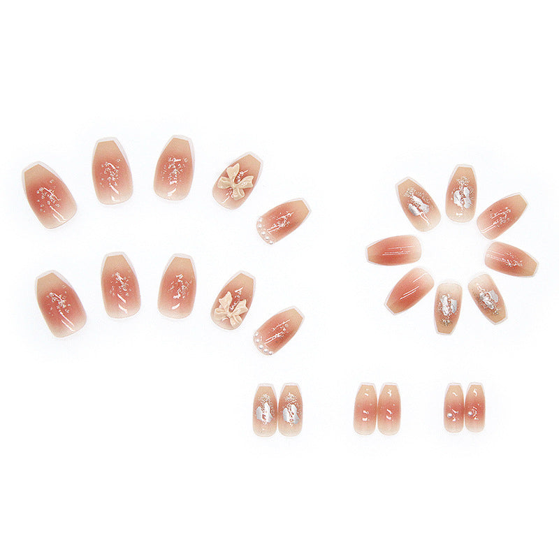 Glossy Pink Gradient with Silver Foil Accents, Coffin Shape, Press on Nails
