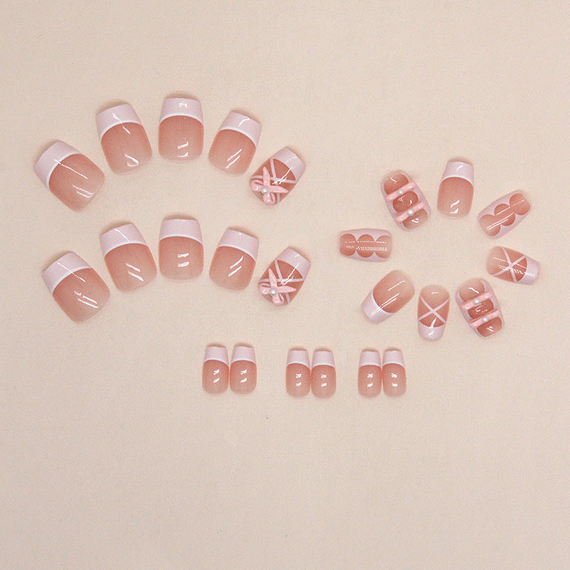 Pearl White Design with Rhinestones, Elegant Wedding Style, French Tip Press-On Nails