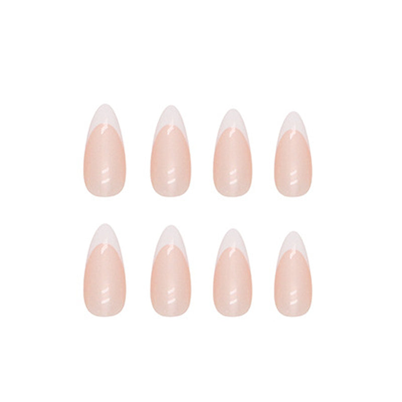 Pearl Chrome French Manicure, Almond Shape, White Tips, Long Length, Press-on Nails
