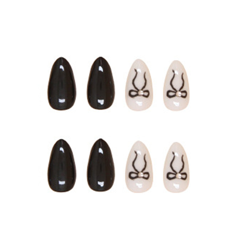 Black and White Butterfly Design, Polka Dot Pattern, Long Oval Shape, Almond Press-On Nails