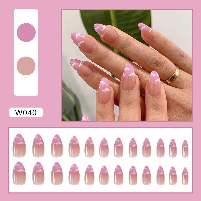 Pink Cloud French Manicure, Almond Shape, Medium Length, 24 Pieces, Press-On Nails