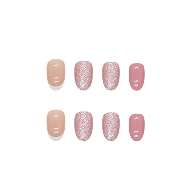 French Manicure Nail Set, Pink and Nude with Glitter Accent, Professional Finish, Press on Nails