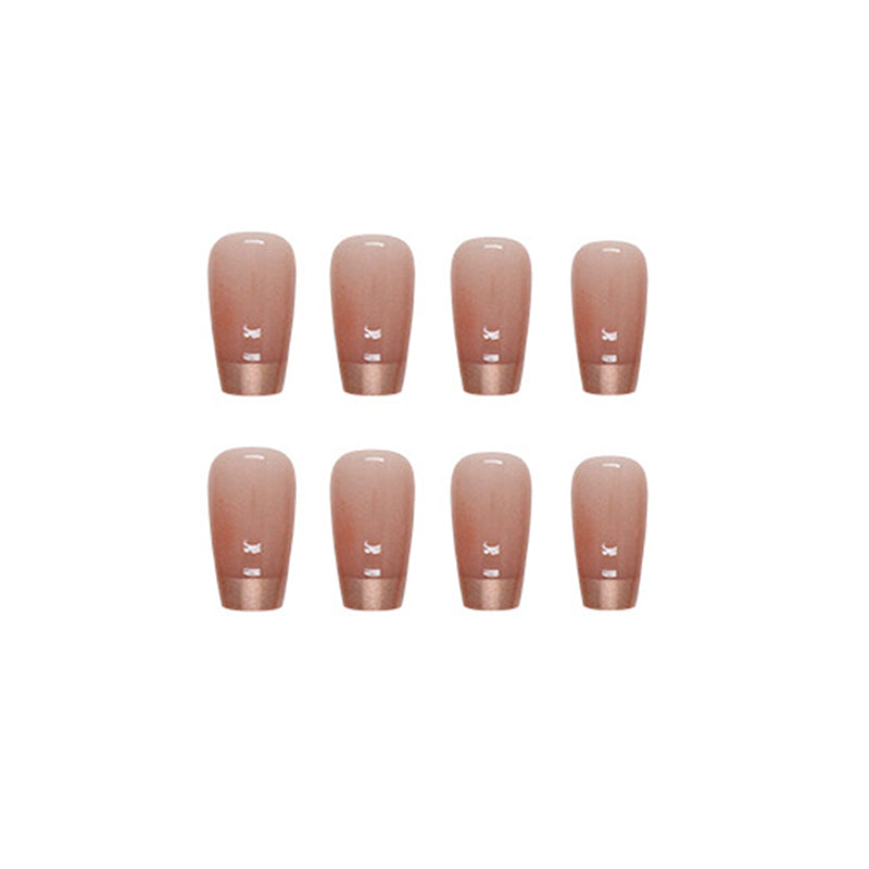 Nude Pink French Tip, Rose Gold Metallic Tips, Square Shape, Medium Length, Press-On Nails