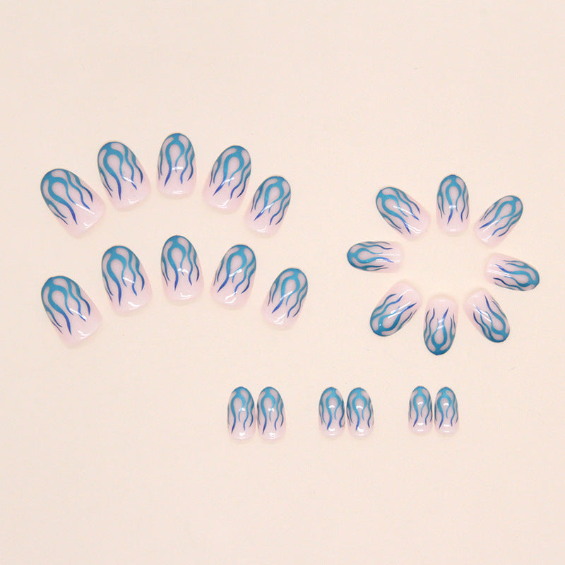 Blue Flame Design, 24 Pieces, Soft Pink Pattern, Artificial Fingernails, Press-On Nails