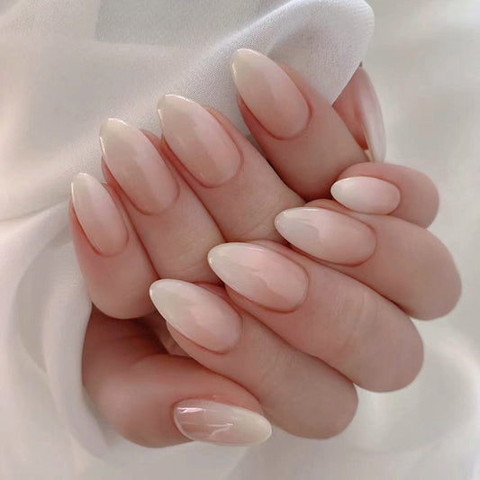 Almond Pearl Design, Long Oval Shape, Glossy Finish, 24 Pieces, Press-On Nails