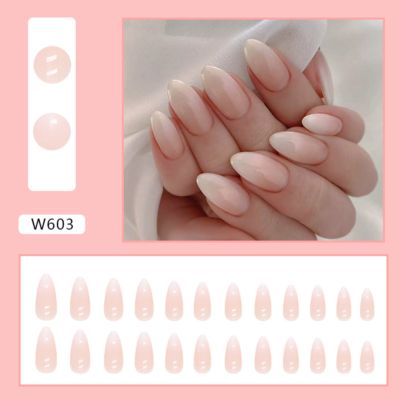 Almond Pearl Design, Long Oval Shape, Glossy Finish, 24 Pieces, Press-On Nails