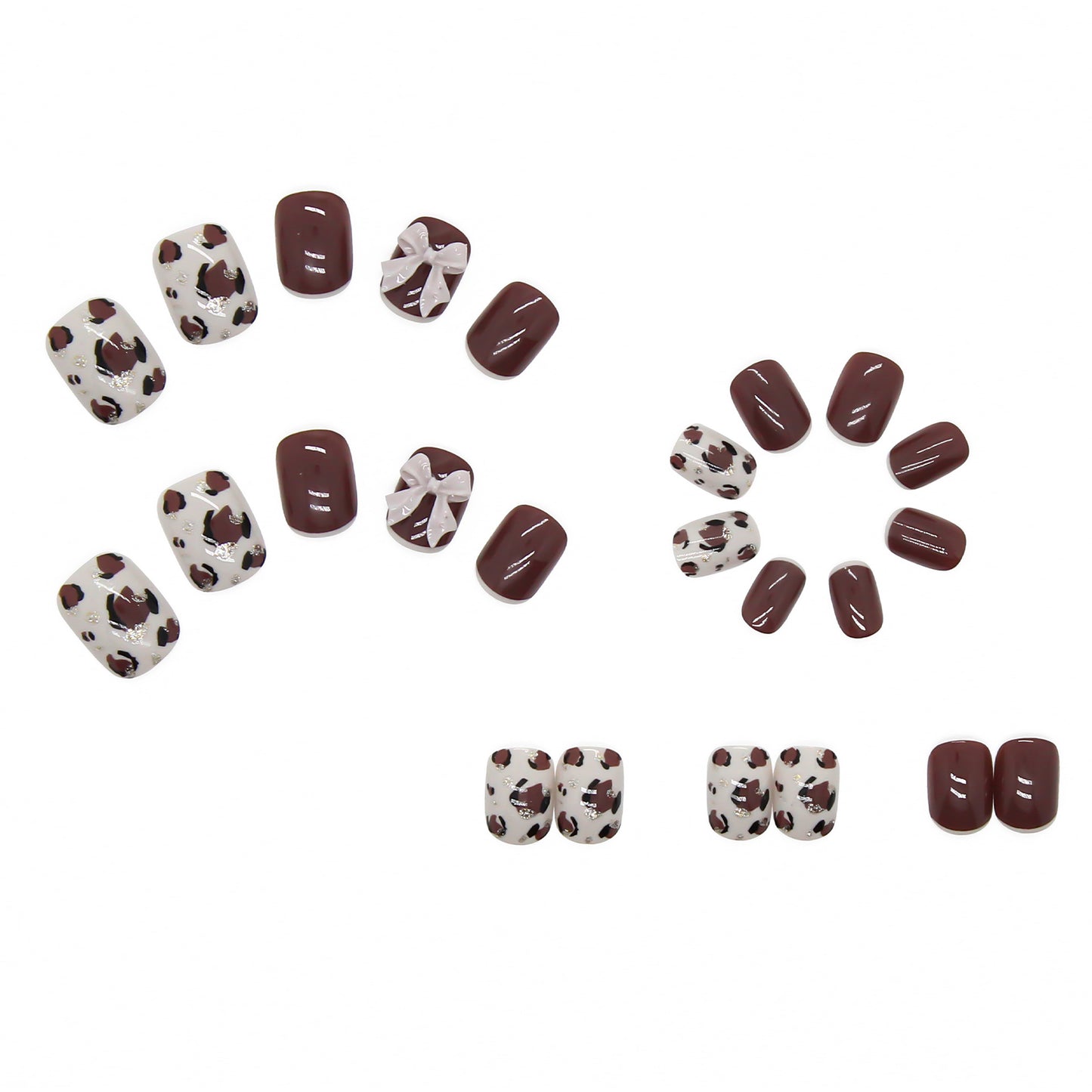 Brown Bow Design, Leopard Print Pattern, Press on Nails