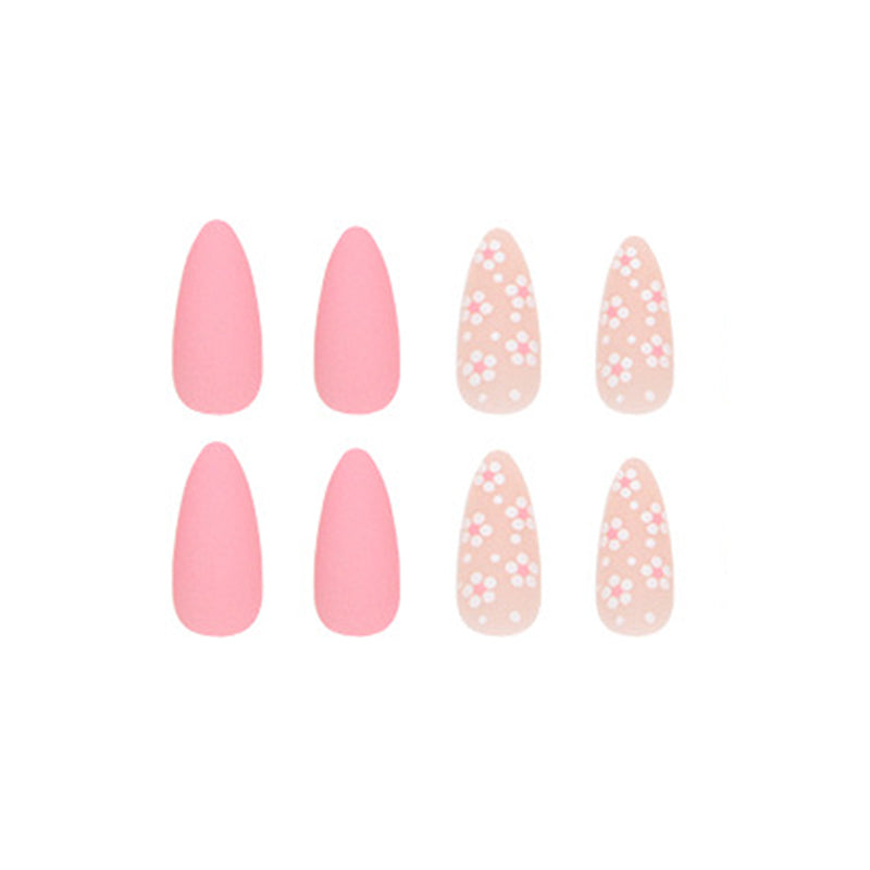 Almond Nails, Pink and Floral Design, Matte Finish, Medium Length, Press on Nails