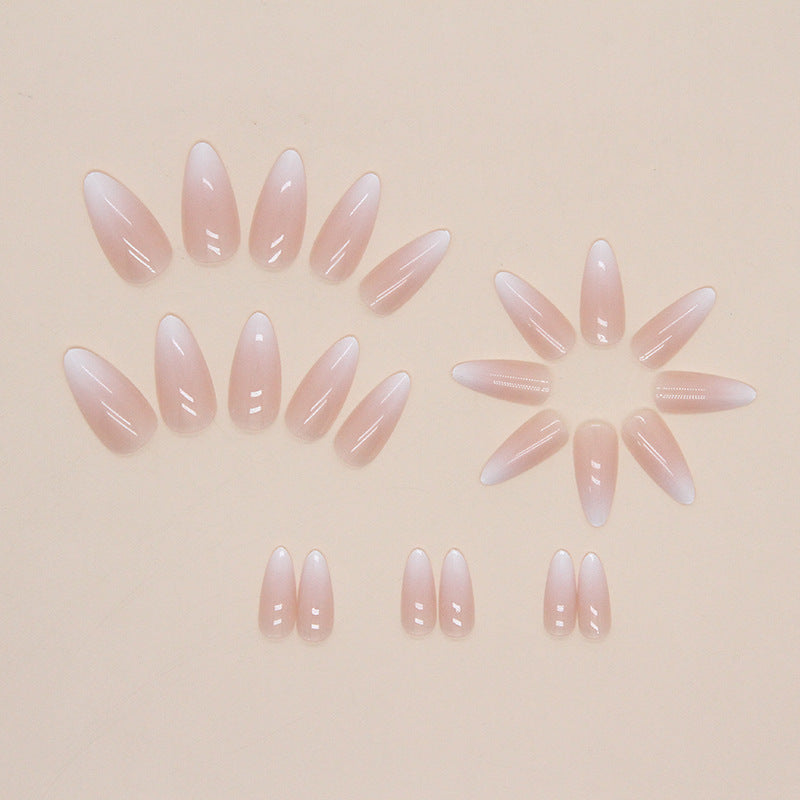 Almond Pearl Design, Long Oval Shape, Glossy Finish, 24 Pieces, Press-On Nails