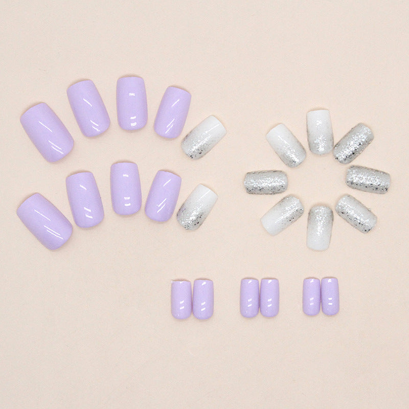 Pink and Silver Glitter Design, Square Shape, 24 Pieces, Press on Nails