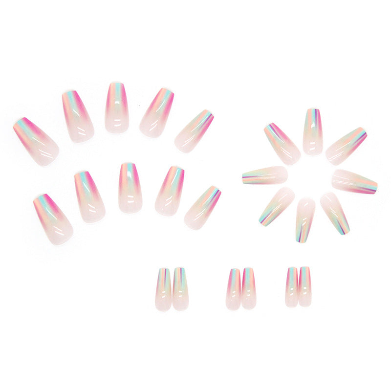 Ballerina Coffin Shape, Pastel Rainbow Gradient Tips, 24 Pieces, Press on Nails