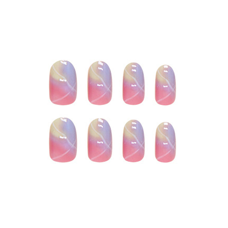 Aurora Pastel Almond Press On Nails – 24 Piece Iridescent Rainbow Marble Set