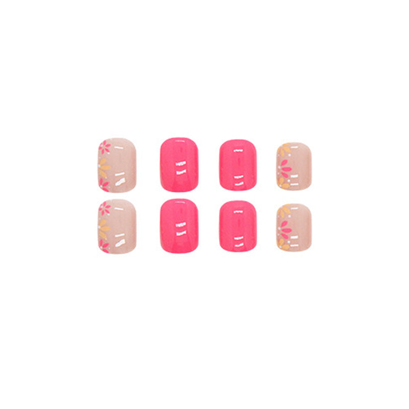 Floral Nail Art Design Set, Pink and Peach Colors, Mixed Pattern Manicure, Press on Nails