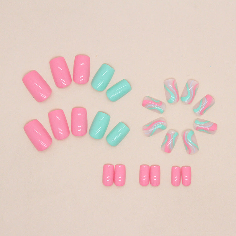 Pink and Mint Green, Marble Wave Design, Artificial Press-On Nails