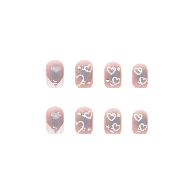 White Gradient Heart Design, Purple Ombre with Rhinestones, French Press-on Nails