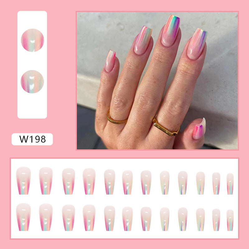Ballerina Coffin Shape, Pastel Rainbow Gradient Tips, 24 Pieces, Press on Nails