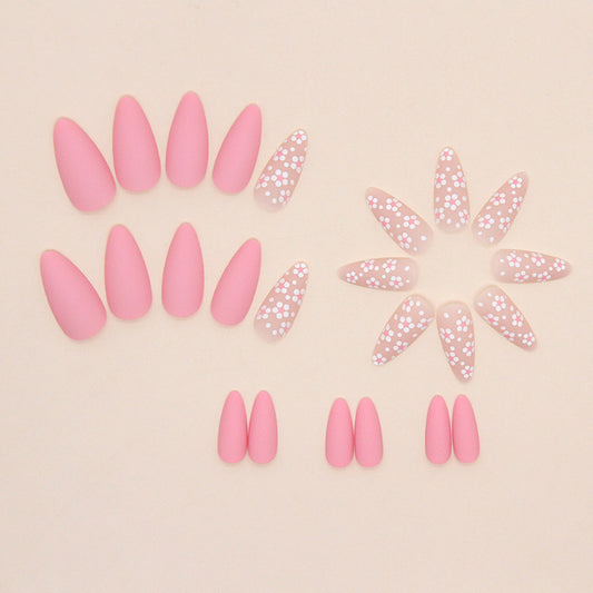Almond Nails, Pink and Floral Design, Matte Finish, Medium Length, Press on Nails