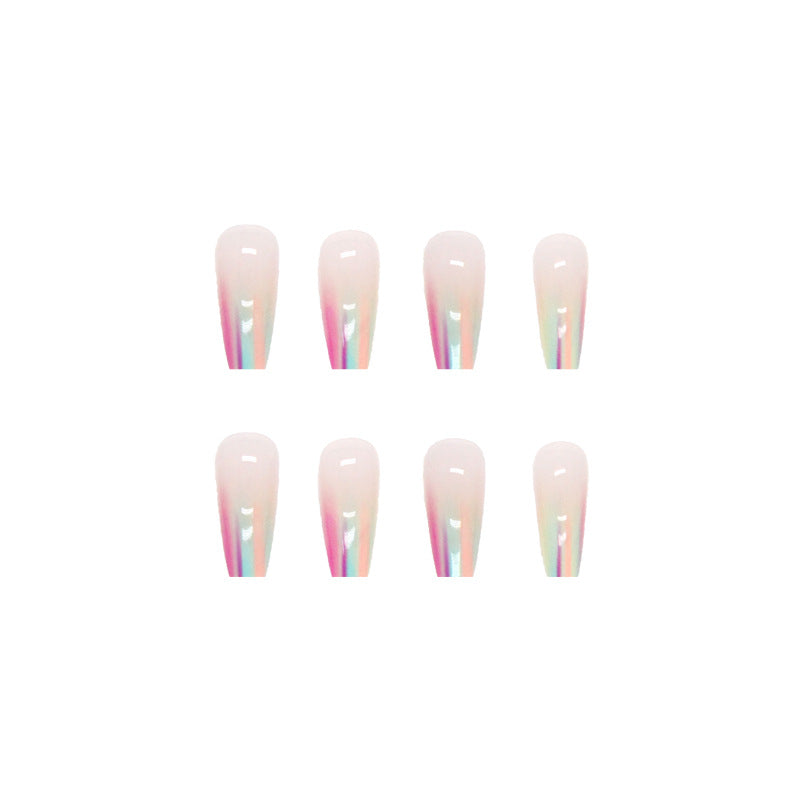 Ballerina Coffin Shape, Pastel Rainbow Gradient Tips, 24 Pieces, Press on Nails