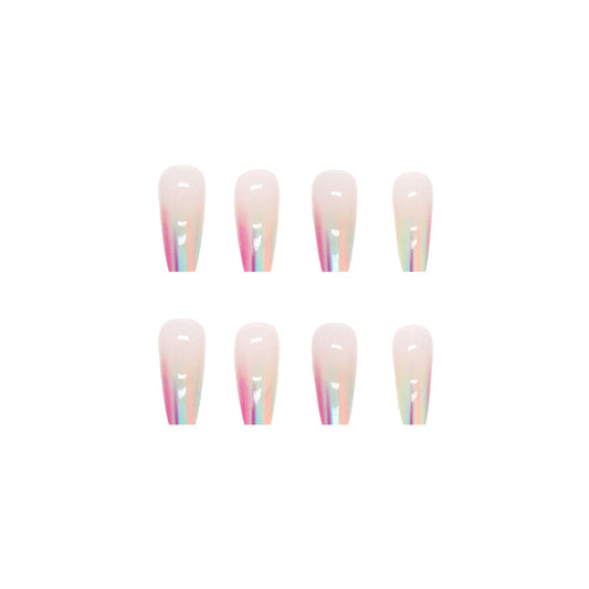 Ballerina Coffin Shape, Pastel Rainbow Gradient Tips, 24 Pieces, Press on Nails