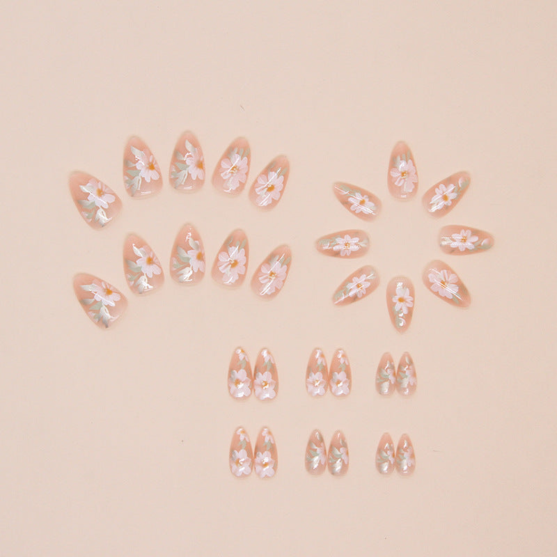 Floral Nail Art Stickers, White Daisy Design, Clear Base, 24 Pieces, Press on Nails