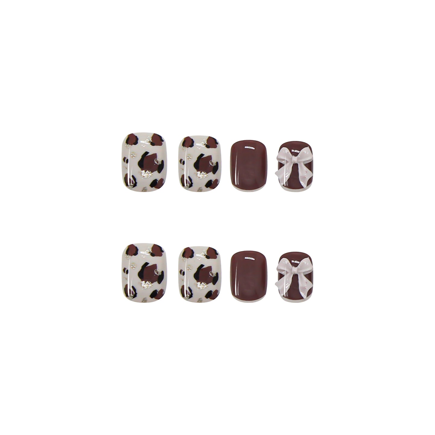 Brown Bow Design, Leopard Print Pattern, Press on Nails
