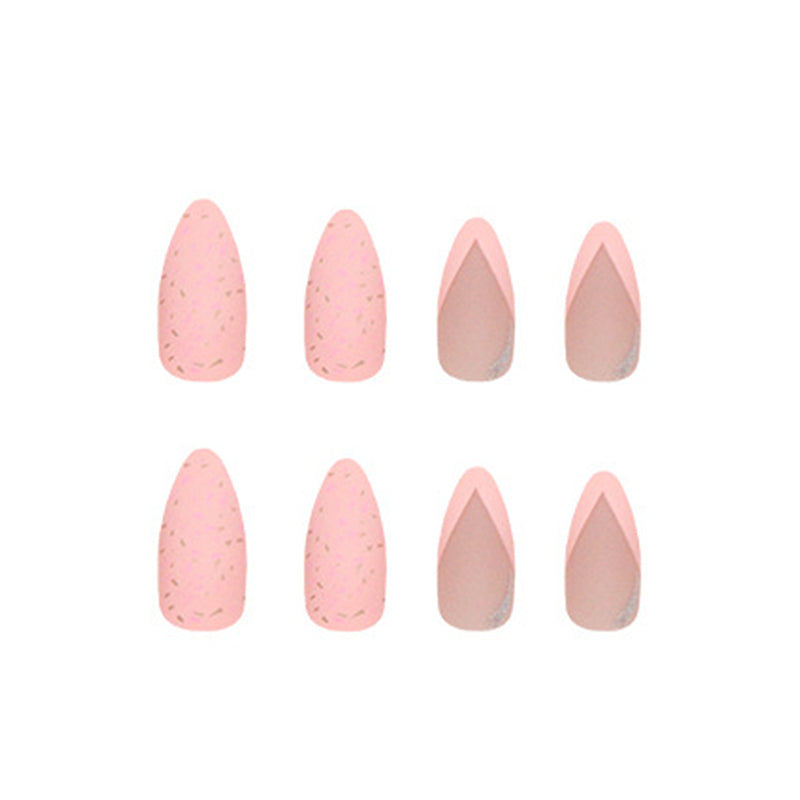 Pink Matte Nails with Silver Glitter Accents, 24 Pieces, Press-On Nails