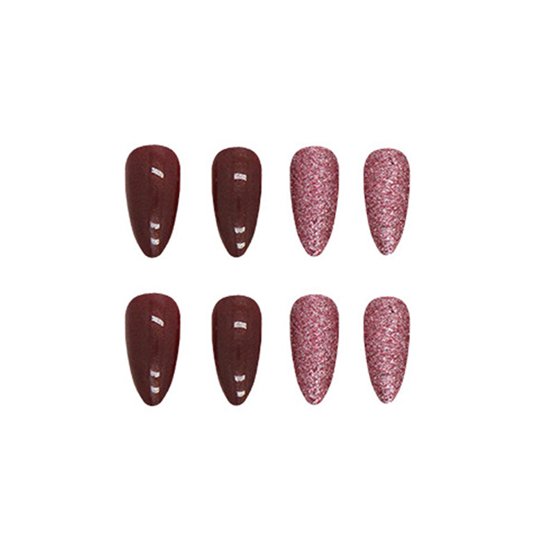 Espresso Spark Almond Press-On Nails – 24 Piece Glossy Glitter Brown Set