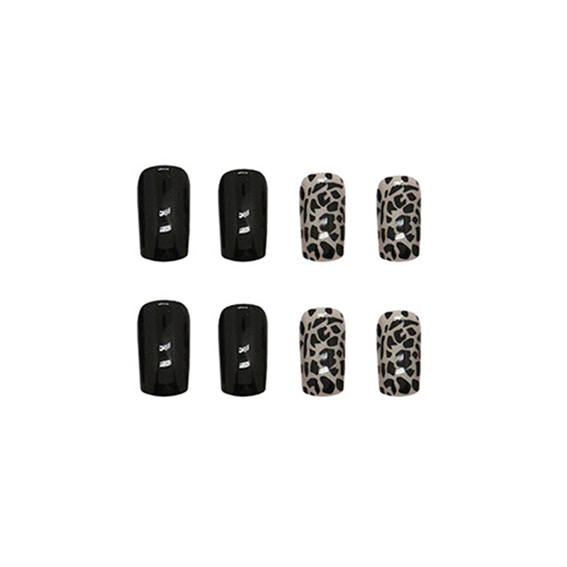 Black and Grey Leopard Print Design, 24 Pieces, Press on Nails