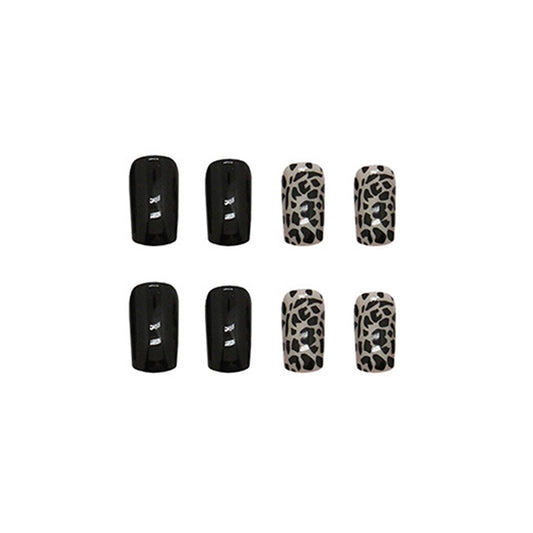 Black and Grey Leopard Print Design, 24 Pieces, Press on Nails
