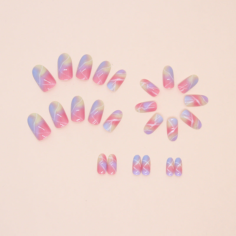 Almond Shape, Watercolor Pastel Design, Iridescent Finish, Medium Length, Press on Nails