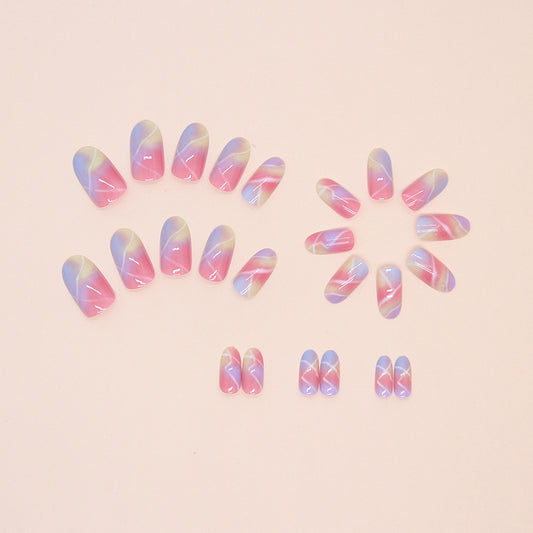 Almond Shape, Watercolor Pastel Design, Iridescent Finish, Medium Length, Press on Nails