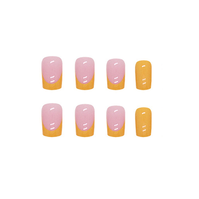 Pink and Yellow Gradient with Floral Design, 24 Pieces, Press on Nails