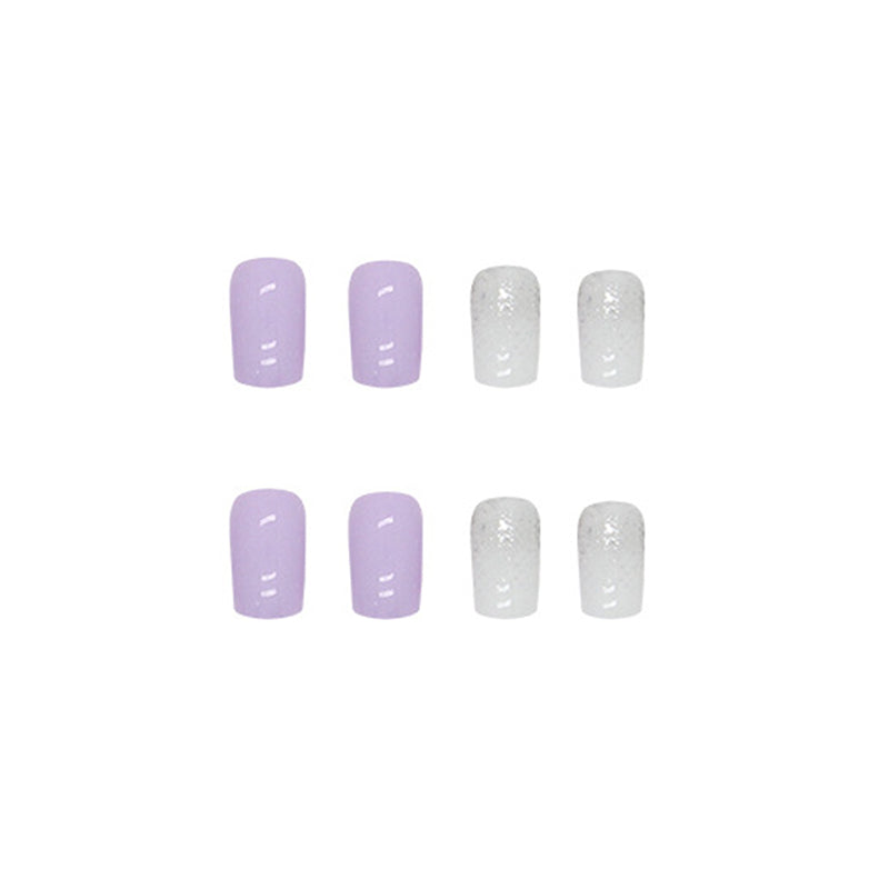 Glossy Pink & Silver Glitter Square Press-On Nails – Ombre Sparkle Nail Set (Set of 24)