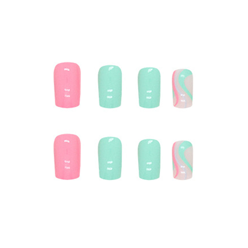 Pink and Mint Green, Marble Wave Design, Artificial Press-On Nails