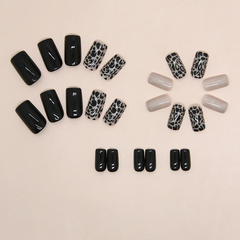 Black and Grey Leopard Print Design, 24 Pieces, Press on Nails