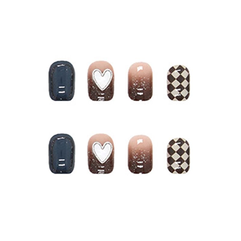 Midnight Heart Checker Coffin Press-On Nails – Black Ombre & Gold Glitter Nail Set (Set of 12 pieces)