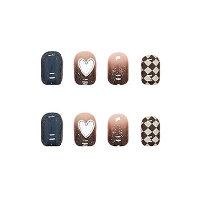 Midnight Heart Checker Coffin Press-On Nails – Black Ombre & Gold Glitter Nail Set (Set of 12 pieces)