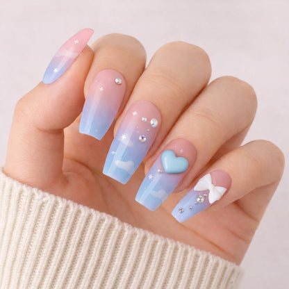 Coffin Shape Pink and Blue Bow Design