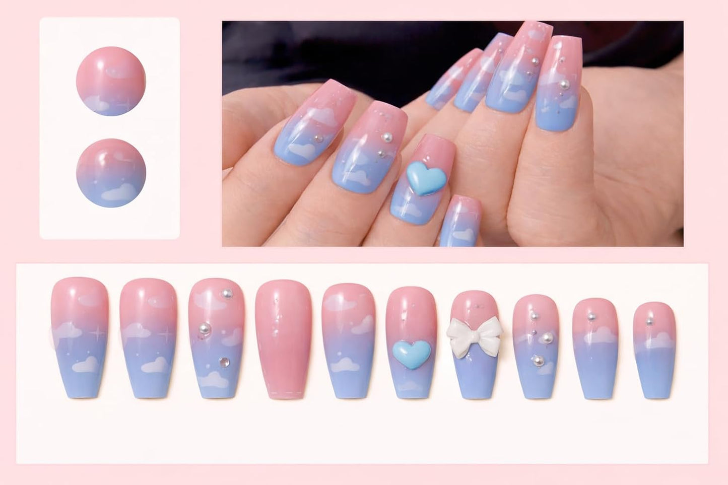 Coffin Shape Pink and Blue Bow Design