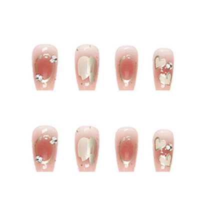 Blush Heart Jelly Square Press-On Nails – Transparent Pink Rhinestone Nail Set (Set of 12)