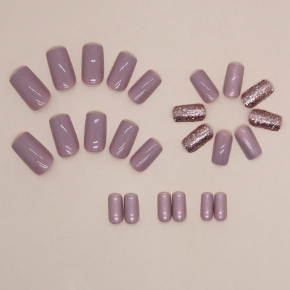 Glossy Pink Glitter Square Press-On Nails – Iridescent Chrome Nail Set (Set of 24)
