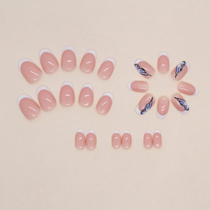 Butterfly Bliss French Almond Press-On Nails – 24 Piece Glossy Pink & White Set