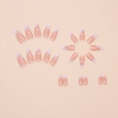 Pearl Swirl Almond Press On Nails – 24 Piece Milky White Ombre False Nail Set